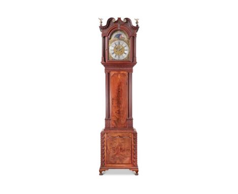 A GEORGE III MAHOGANY LONGCASE CLOCK, BARKER, WIGAN CIRCA 1770The arched 14in. dial with moon phase automaton, in a rusticate