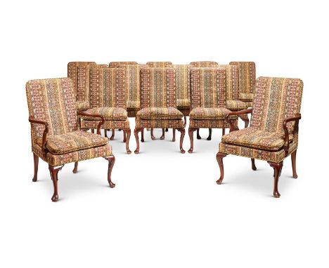 Y A SET OF TWENTY-TWO GEORGE II STYLE MAHOGANY FRAMED PANEL BACK DINING CHAIRS20TH CENTURYThe machined tapestry covered backs