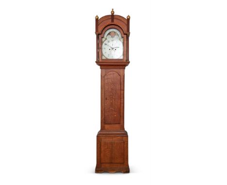 AN OAK LONGCASE CLOCKEARLY 19TH CENTURY, WEBB & SON, FROMEWith eight-day bell striking movement, the painted Roman numeral di