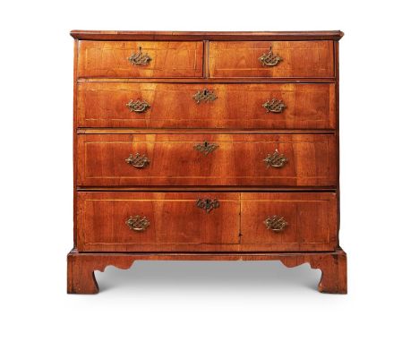 A WALNUT AND PINE CHEST OF DRAWERS18TH CENTURY AND LATERWith two short and three long drawers, on bracket feet87cm high, 92cm