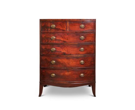 A GEORGE III MAHOGANY BOW-FRONT CHEST OF DRAWERSEARLY 19TH CENTURYWith two short and four long graduated drawers, on bracket 