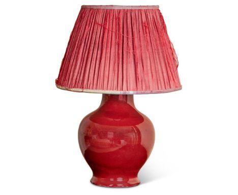 A CHINESE SANG DE BOEUF VASEMODERNAdapted as a lamp, with distressed Robert Kime shade55cm high including shade, 53cm high in
