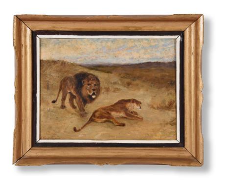 TOM NOYES LEWIS (BRITISH FL. 1835-1852)STUDY OF LION AND LIONESSOil on canvas Signed (lower left)30 x 38cm (11¾ x 14¾ in.)Con