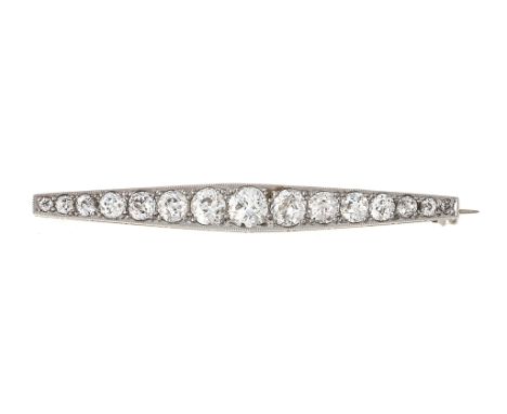 An early 20th Century diamond brooch, composed of graduated old round brilliant-cut diamonds, largest to centre, within an 18
