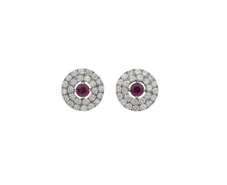 *****ESTIMATE SHOULD READ €3500-4500****A pair of diamond and ruby earrings, each of halo design, composed of a circular-cut 