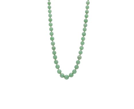 A jade bead necklace, composed of graduated jade beads measuring 5-10mm, length approx. 66cm 