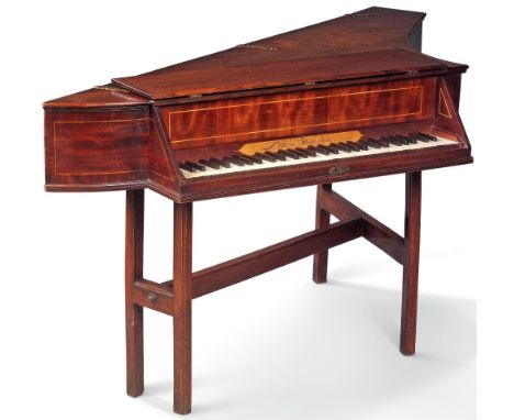 Wilson of Whitby (c1770) A George III spinet in a wing shaped mahogany case finely figured, crossbanded and with sycamore str