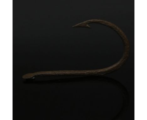 ITEM: Fishing hookMATERIAL: BronzeCULTURE: RomanPERIOD: 1st - 3rd Century A.DDIMENSIONS: 75 mm x 42 mmCONDITION: Good conditi