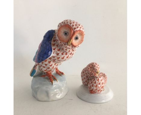 A collection of two Herend porcelain animals to include a Herend Owl