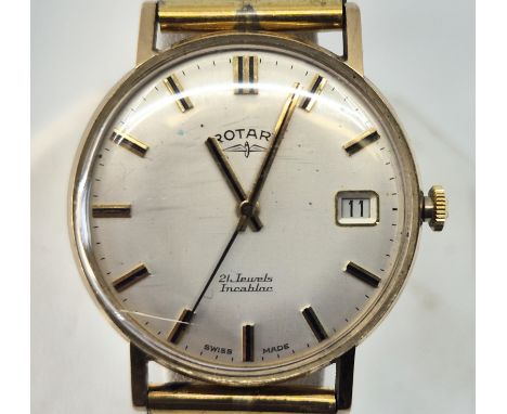 A 9ct. gold Rotary gentleman's wrist watch, c.1969, manual wind, having signed circular silvered dial with goldmbaton indices