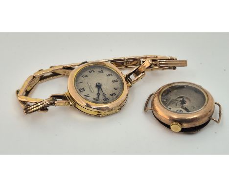 A 9ct. gold James Walker (London) wrist watch, manual movement, having signed circular Arabic numeral dial, 25mm wide 9ct. go