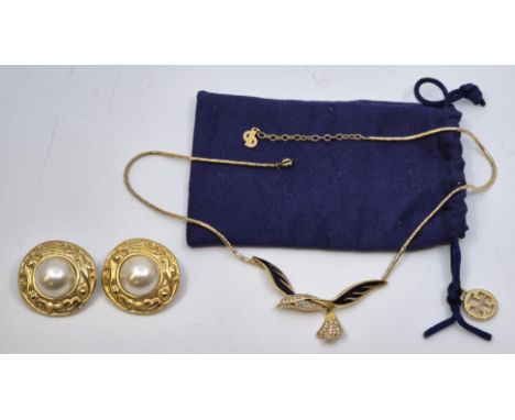 A pair of vintage Chanel&nbsp;gold tone and simulated pearl clip-on earrings, signed to back, diameter 34mm, together with a 