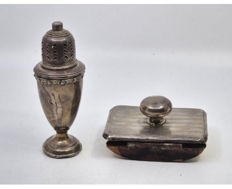 A silver baluster form caster, by Adie Bothers Ltd, Birmingham 1953, with weighted base, height 14.5cm, together with an engi