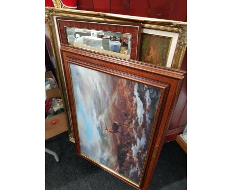QUANTITY OF PRINTS, OIL PAINTING AND MIRROR 