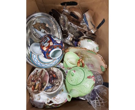 BOX LOT TO INCLUDE LIMOGES, CARLTONWARE, EPNS ETC 