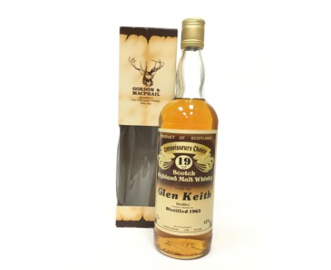 GLEN KEITH 1963 CONNOISSEURS CHOICE 19 YEARS OLD Single Malt Scotch Whisky 75cl, 40% volume, in carton. Condition Reports:A c