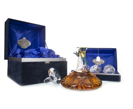 AUCHENTOSHAN AGED 12 YEARS QE2 GLENCAIRN CRYSTAL DECANTER WITH 6 GLENCAIRN CRYSTAL GLASSES Single Malt Scotch Whisky Commemor