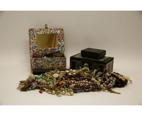 A box of costume jewellery, including an ivory bangle