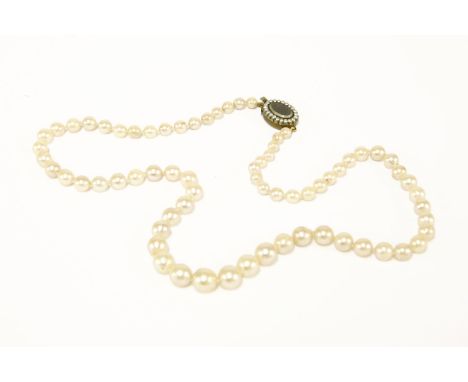 A single row graduated cultured pearl necklace, with replacement Georgian pearl and glazed memorial locket later converted to