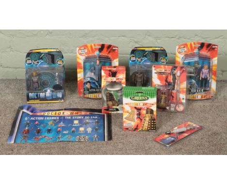 A collection of Doctor Who carded figures, produced by Character, together with a quantity of collectables. Figures include C