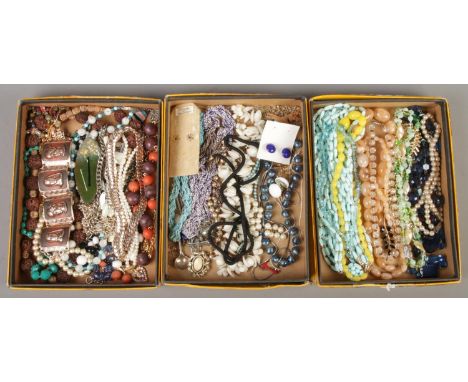 Three trays of jewellery. Includes vintage costume, bead necklaces, etc.  