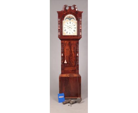 A 19th century mahogany long case clock by William Griffith, Birmingham. Having twin swan neck pediment. The painted dial wit
