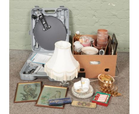 A box of miscellaneous. Includes Royal Worcester, Sevres table lamp, framed pictures, plant pots etc.  