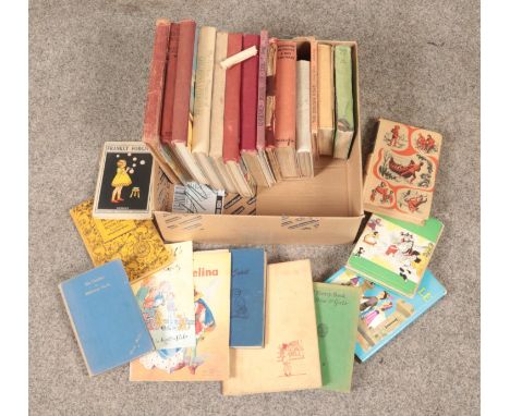 A box of vintage children's books. Includes Biggles, Monster Book For Girls, Adventures of Huckleberry Finn etc.  