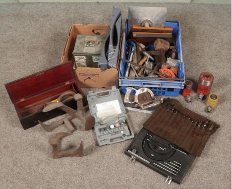Two boxes of tools. Includes Yuan Lih blade, die grinder kit, calliper set etc.  