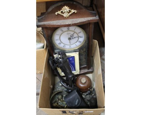 A modern wall clock plus sundries including silver plated pheasants