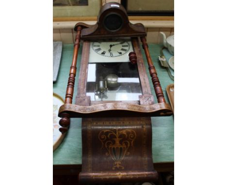 An Edwardian inlaid mahogany wall clock plus a small mantel clock (as found)