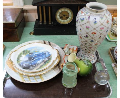 A continental porcelain floral vase, steam engine wall plates etc