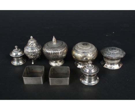 A pair of silver square napkin rings with engine turned decoration and a quantity of Indian silver and white metal items incl