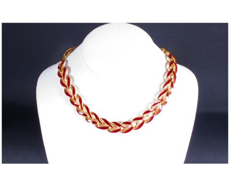 Napier Jewellery Vintage And Quality Gold Tone & Enamel Necklace, fully marked to clasp. 16'' in length