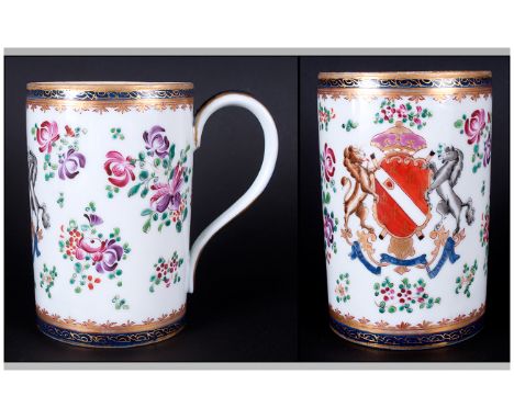 Samson - Porcelain Late 19th Century, Hand Finished Armorial Mug with Handle, Decorated with Poly chrome / Enamel Floral Spra