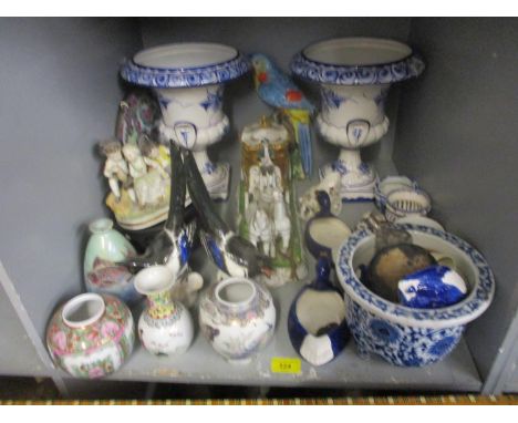 Oriental, European and other ceramics to include a pair of Russian model magpies, modern Chinese ceramics and other items 