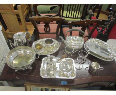 Silver plate to include teaware, an entrée dish and other items 