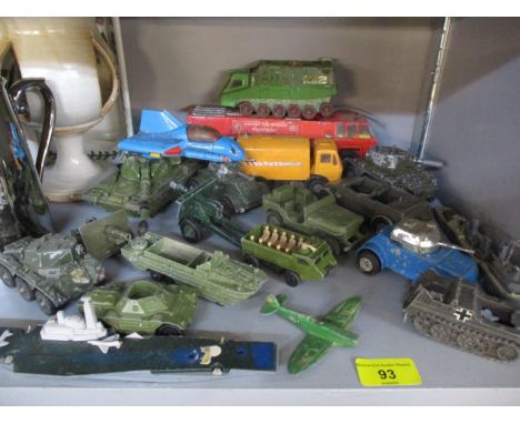 A quantity of mainly Army die cast vehicles to include Matchbox and Dinky, warships, a Dinky Shado 2 Vehicle and a Corgi Supe