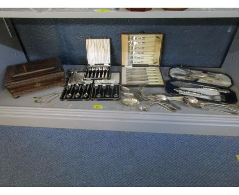 A selection of silver and silver plated flatware, some in cased sets to include a set of six teaspoons and a set of six coffe