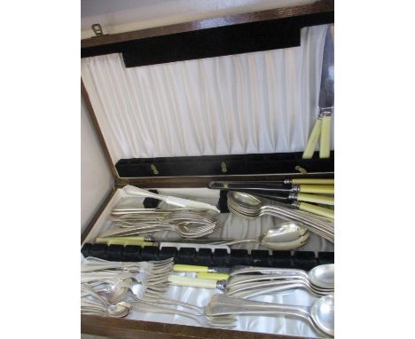 A Harrods canteen of silver plated cutlery, knife deficient, together with an additional canteen of mixed silver plated, A1 a