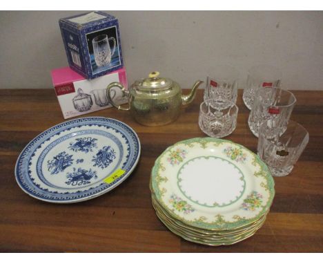 A pair of 19th century Chinese Kangxi style blue and white plates, together with Cristal D'Arques and other glassware, Norita