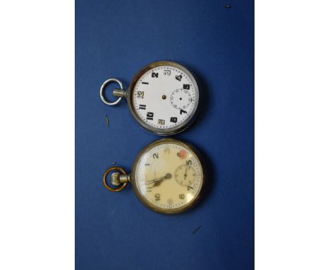Two vintage military G.S.T.P open faced pocket watches, one by Grana. Condition Report: Both in poor condition