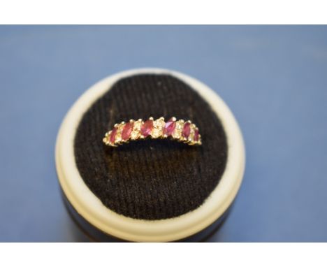 An 18ct gold ring set rubies and diamonds; together with an 18ct white gold half hoop ruby and diamond eternity ring. 