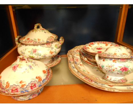 A large Spode Imperial tureen and saucer with a selection of meat plates