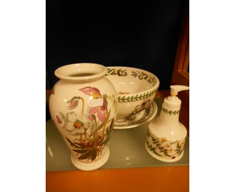 A mixed selection of Portmerion 'Botanical Gardens' to include bowl, vase, soap dispenser and clock