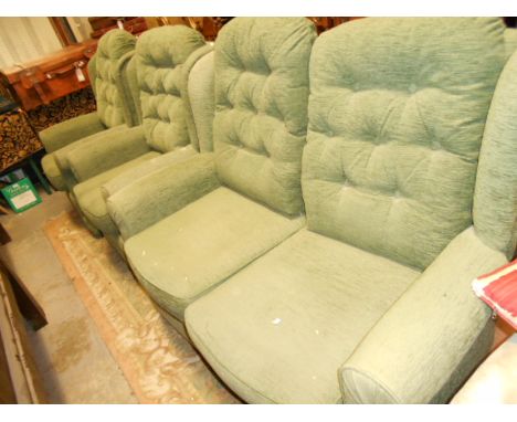 A cottage button-back three piece suit in green upholstery