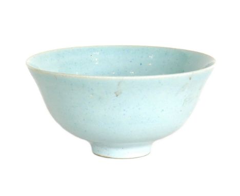 Dame Lucie Rie (British, Austrian, 1902-1995): a studio pottery bowl, decorated in pale blue speckled glaze, LR mark to base,