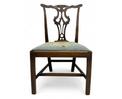 George III Chippendale design dining chair, shaped cresting rail carved with foliate scrolls over pierced and carved splat, f