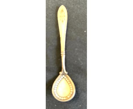 Antique sterling silver enamel mustard spoon 