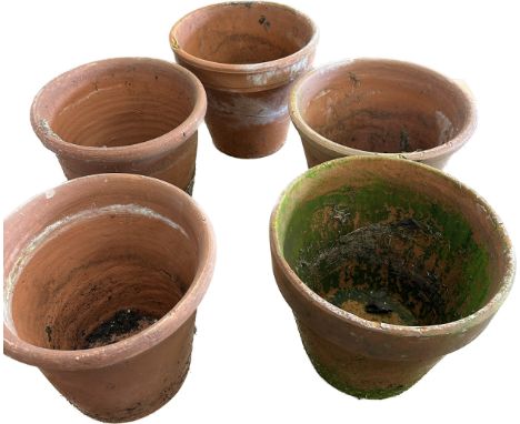 5 Vintage terracotta plant pots, tallest measures approximately: 8 inches 